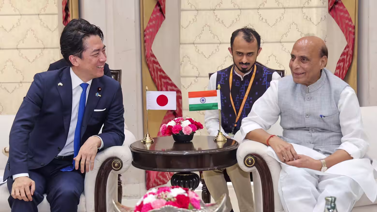 Indian Defence Minister Rajnath Singh and Japanese Defence Minister Shinjiro Koizumi at the signing of the maritime security pact