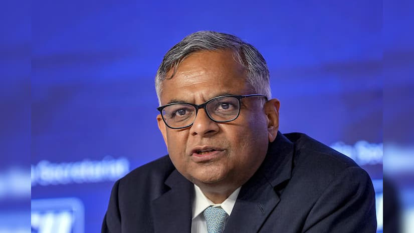 Tata Sons chairman Natarajan Chandrasekaran looks on during an event