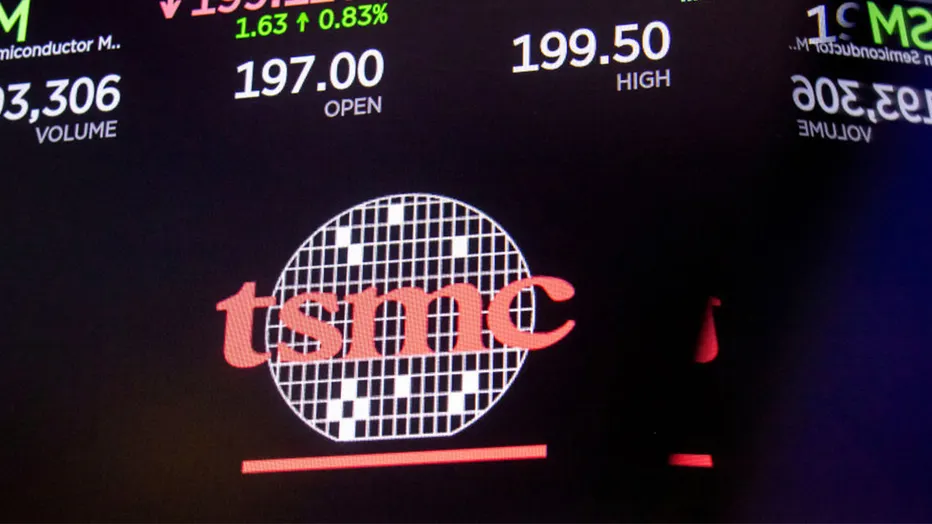 The TSMC logo and share price displayed on a trading screen